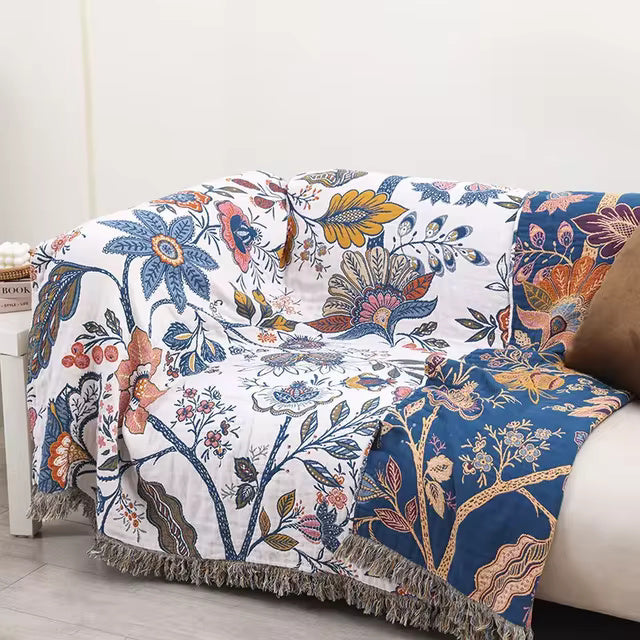 Ravenna Flora Blanket | 100% Cotton, Reversible Floral Design