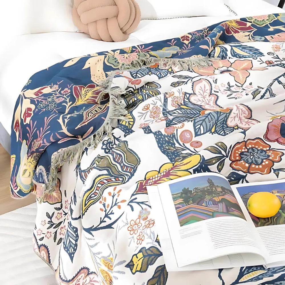 Ravenna Flora Blanket | 100% Cotton, Reversible Floral Design