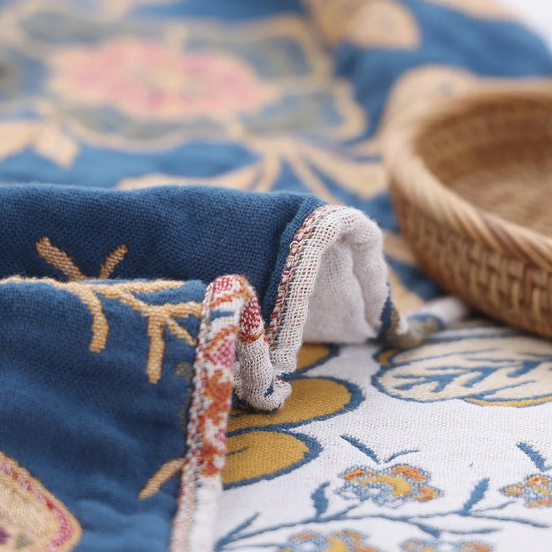 Ravenna Flora Blanket | 100% Cotton, Reversible Floral Design
