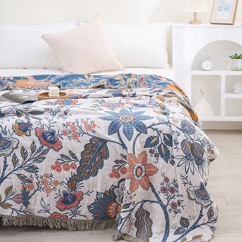 Ravenna Flora Blanket | 100% Cotton, Reversible Floral Design