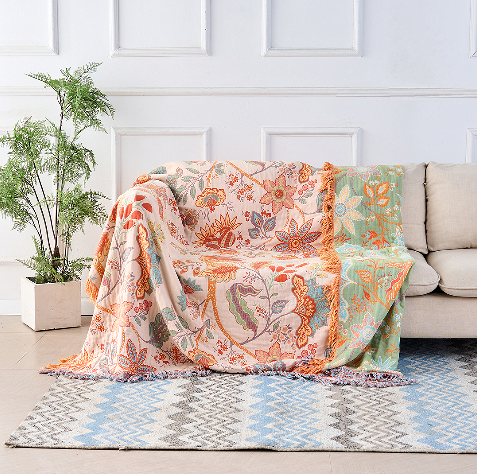 Ravenna Floral Throw Blanket | 100% Cotton, Boho Design with Fringe