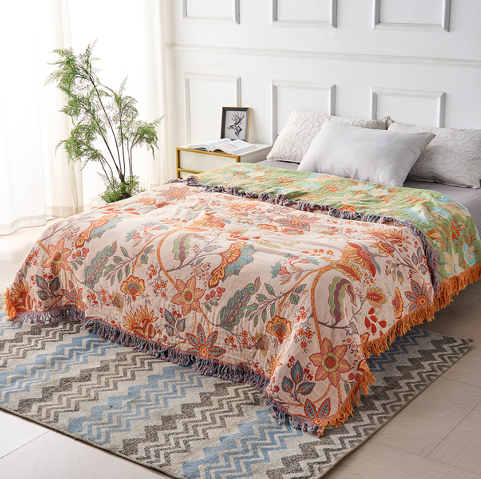 Ravenna Floral Throw Blanket | 100% Cotton, Boho Design with Fringe