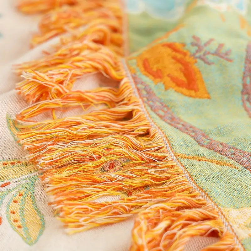 Ravenna Floral Throw Blanket | 100% Cotton, Boho Design with Fringe