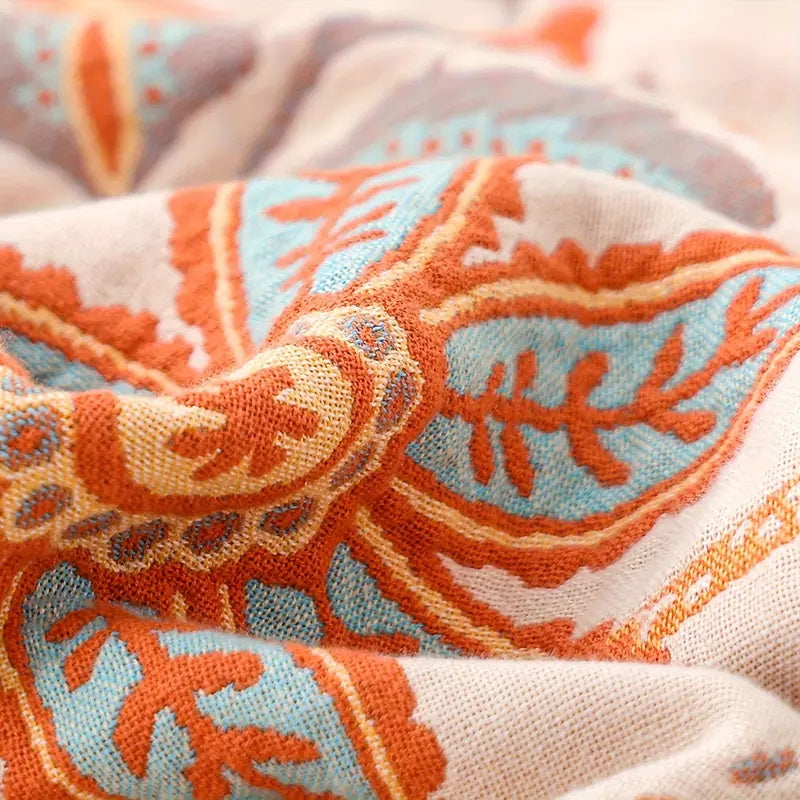 Ravenna Floral Throw Blanket | 100% Cotton, Boho Design with Fringe