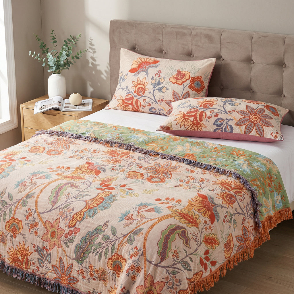 Ravenna Pillowcases Set | 100% Cotton, Rustic Floral Design, 2pcs
