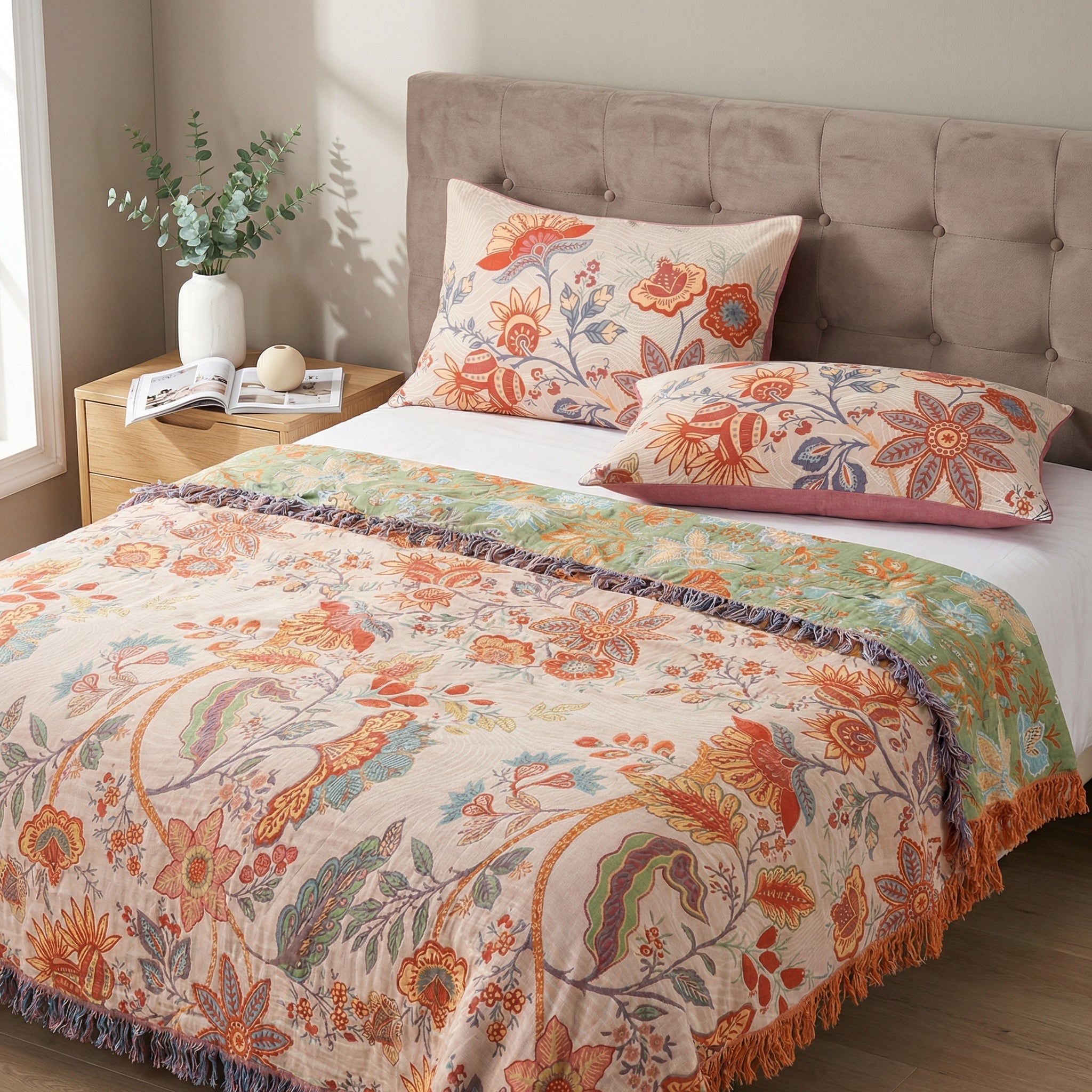 Ravenna Pillowcases Set | 100% Cotton, Rustic Floral Design, 2pcs