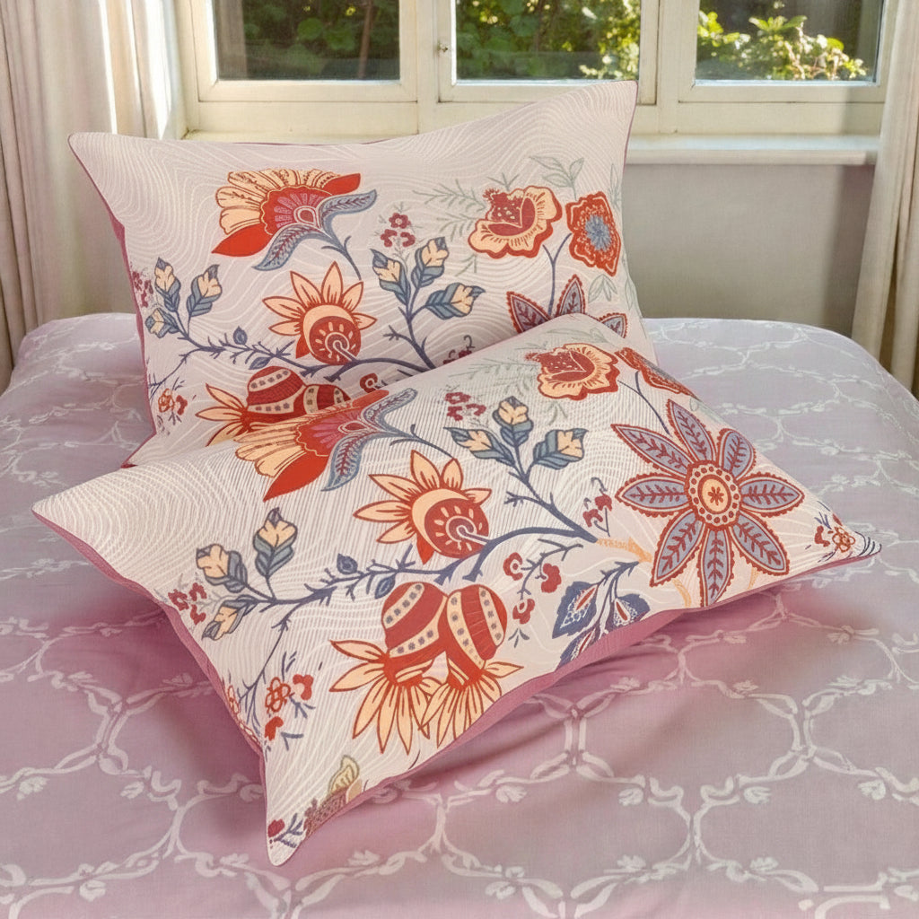 Ravenna Pillowcases Set | 100% Cotton, Rustic Floral Design, 2pcs