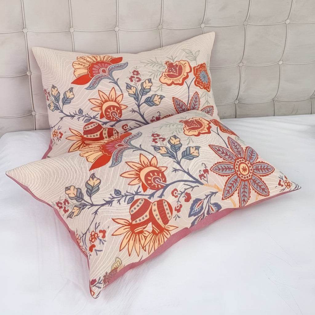 Ravenna Pillowcases Set | 100% Cotton, Rustic Floral Design, 2pcs