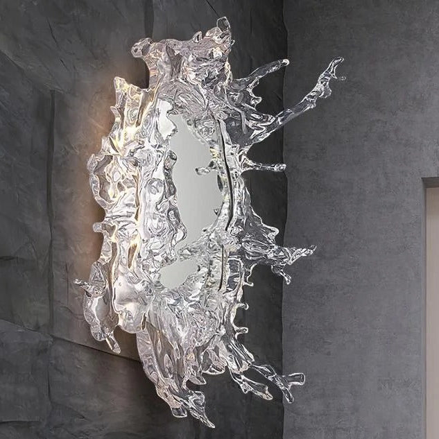 Rexa Nordic Wall Light | Water Splash Glass Mirror, Elegant Bathroom Sconce
