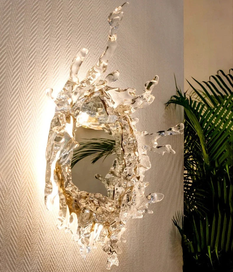 Rexa Nordic Wall Light | Water Splash Glass Mirror, Elegant Bathroom Sconce