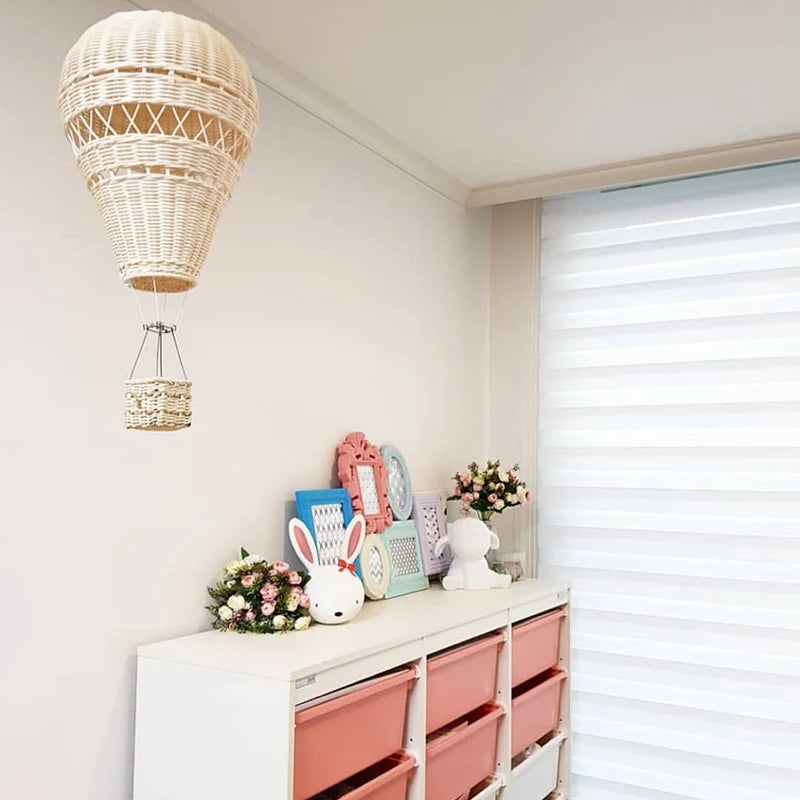 Riva Hot Air Balloon Wall Art | Hand-Woven Rattan Decor for Kids' Rooms