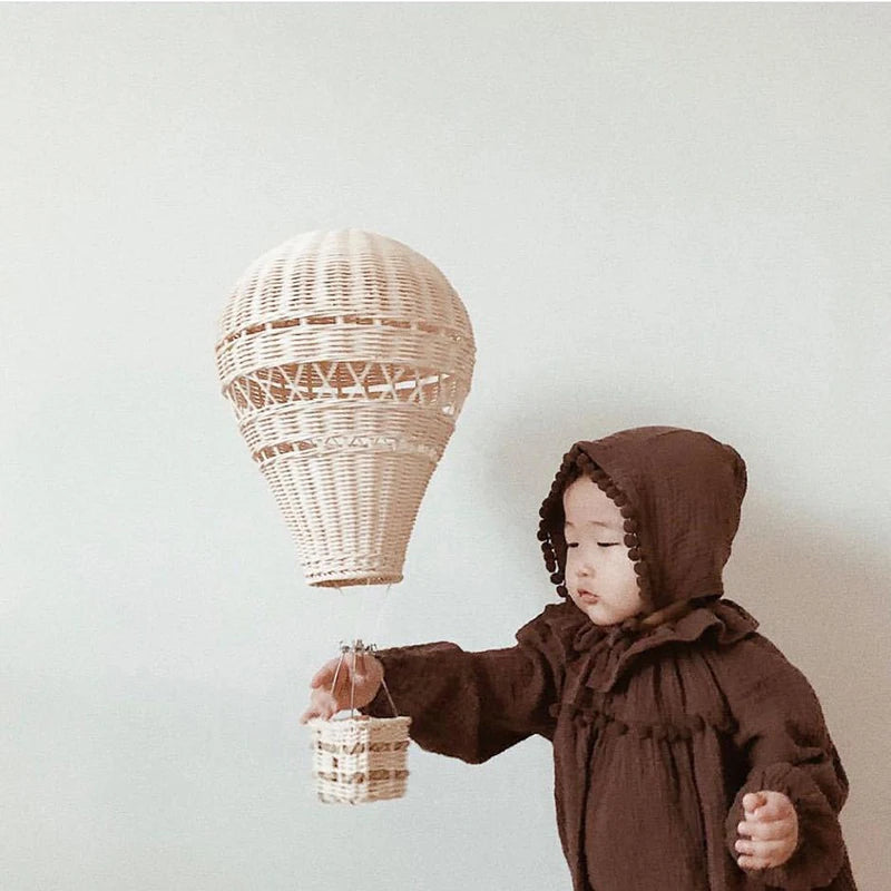 Riva Hot Air Balloon Wall Art | Hand-Woven Rattan Decor for Kids' Rooms