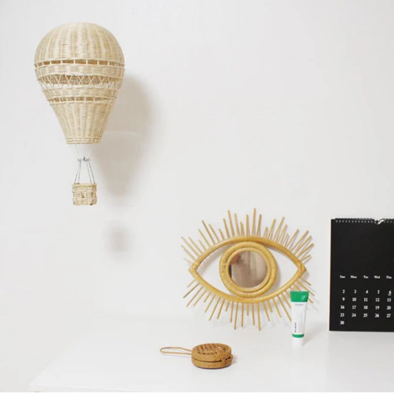 Riva Hot Air Balloon Wall Art | Hand-Woven Rattan Decor for Kids' Rooms