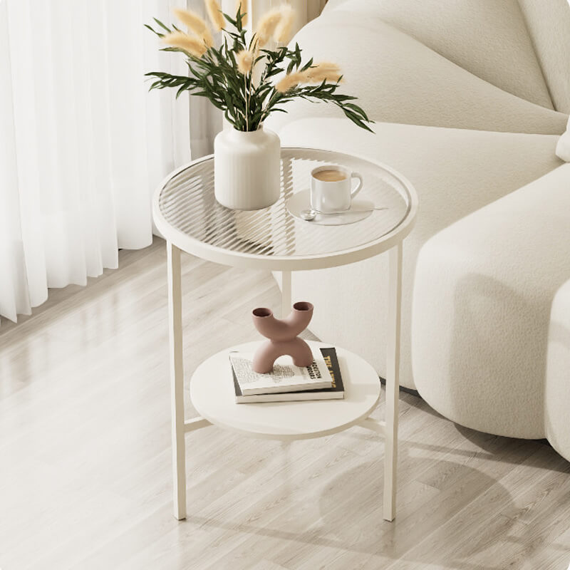 Rondo Glass Side Table | Two-Tier Tempered Glass, Metal Frame for Small Spaces