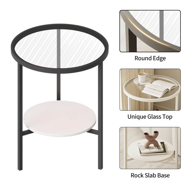 Rondo Glass Side Table | Two-Tier Tempered Glass, Metal Frame for Small Spaces