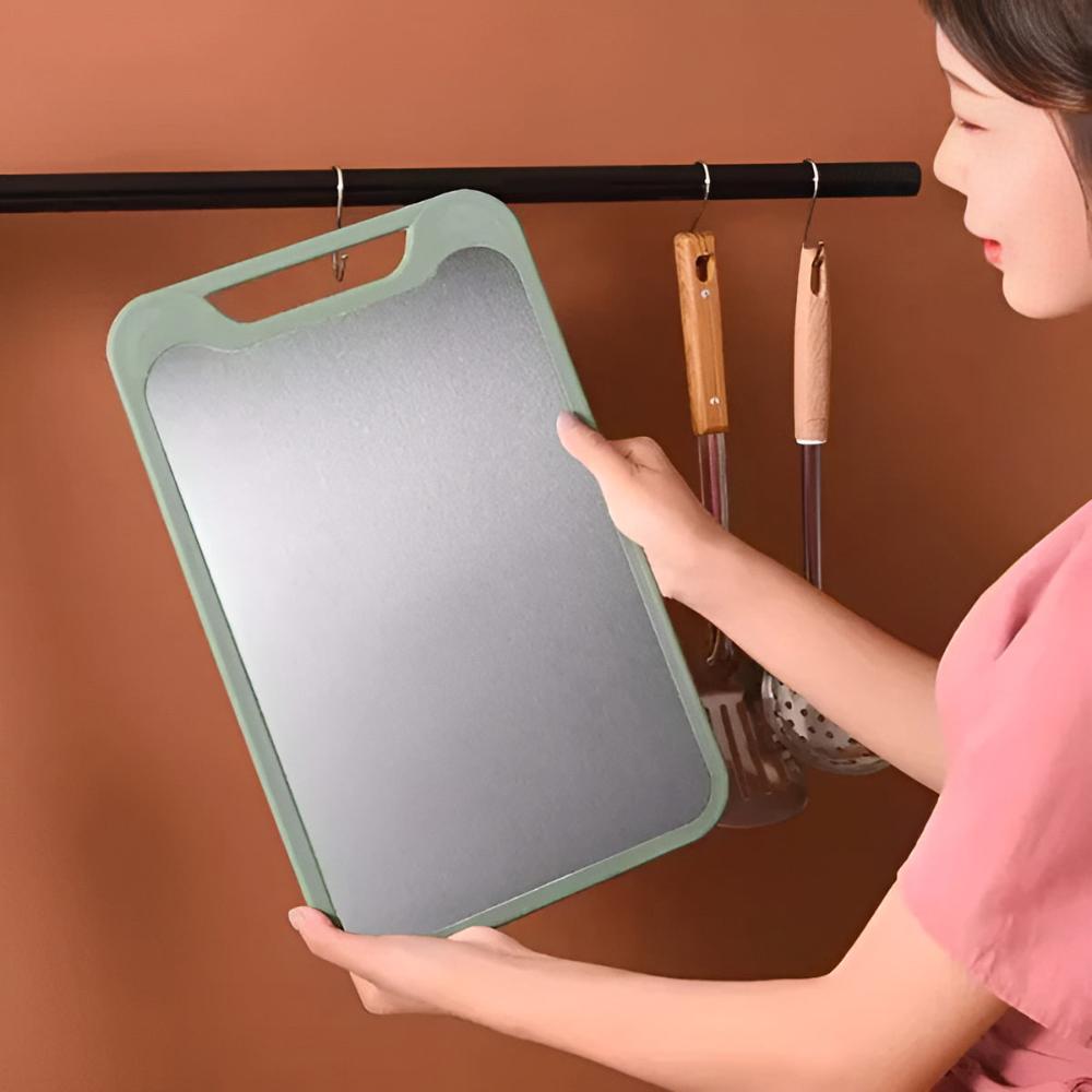 Sable Double-Sided Chopping Board | Stainless Steel & Rice Husk Fiber, Built-In Garlic Grinder