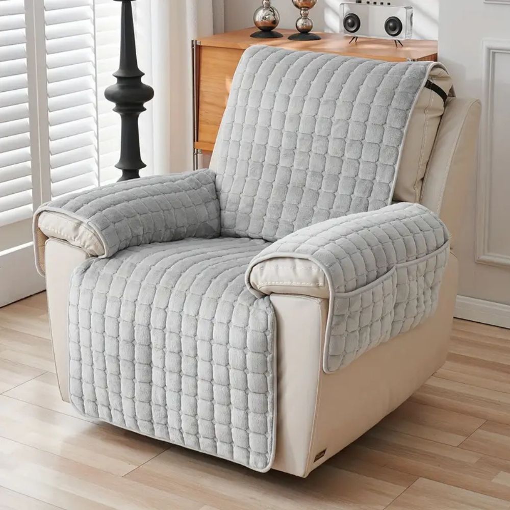 Sable Grid Recliner Sofa Cover | Microfiber, Quilted, Non-Slip Fit