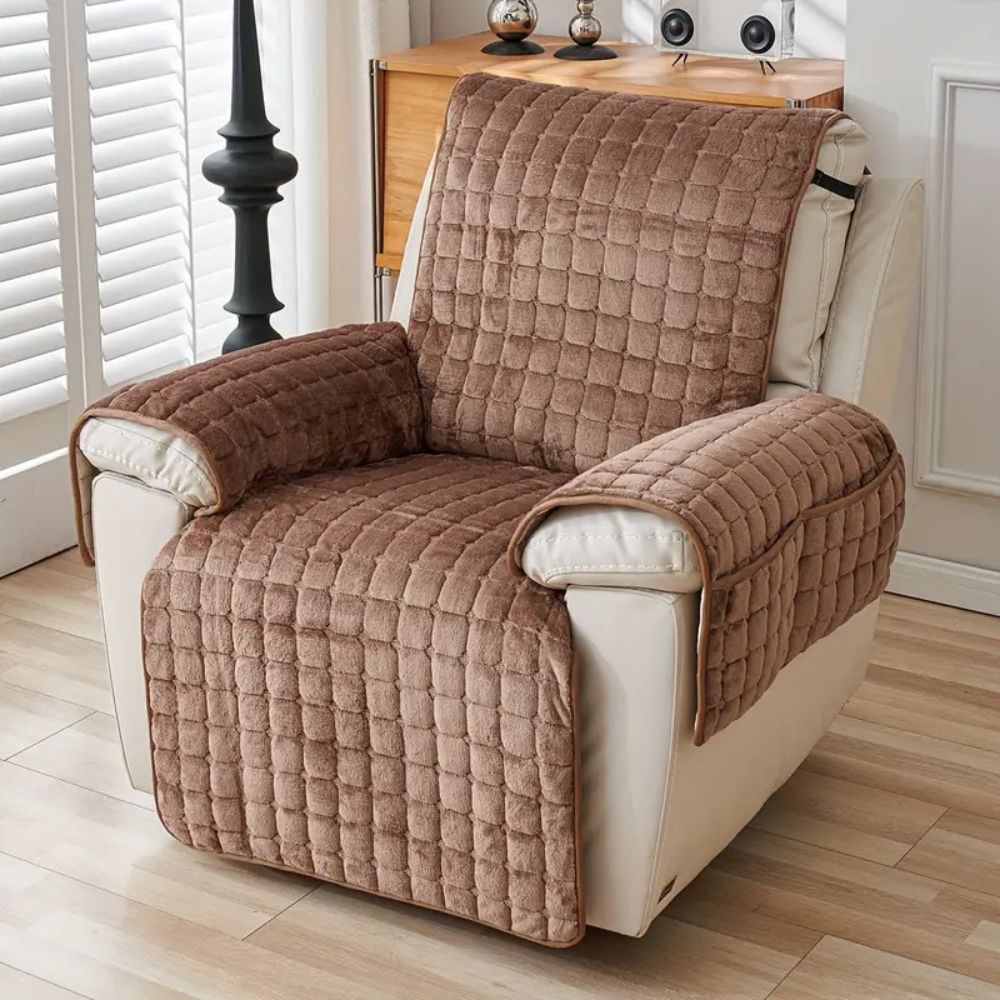 Sable Grid Recliner Sofa Cover | Microfiber, Quilted, Non-Slip Fit