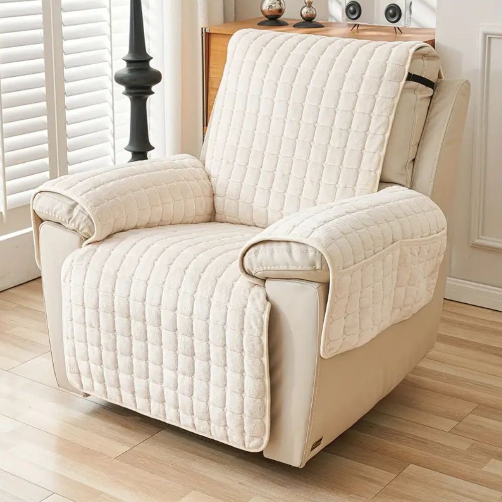 Sable Grid Recliner Sofa Cover | Microfiber, Quilted, Non-Slip Fit