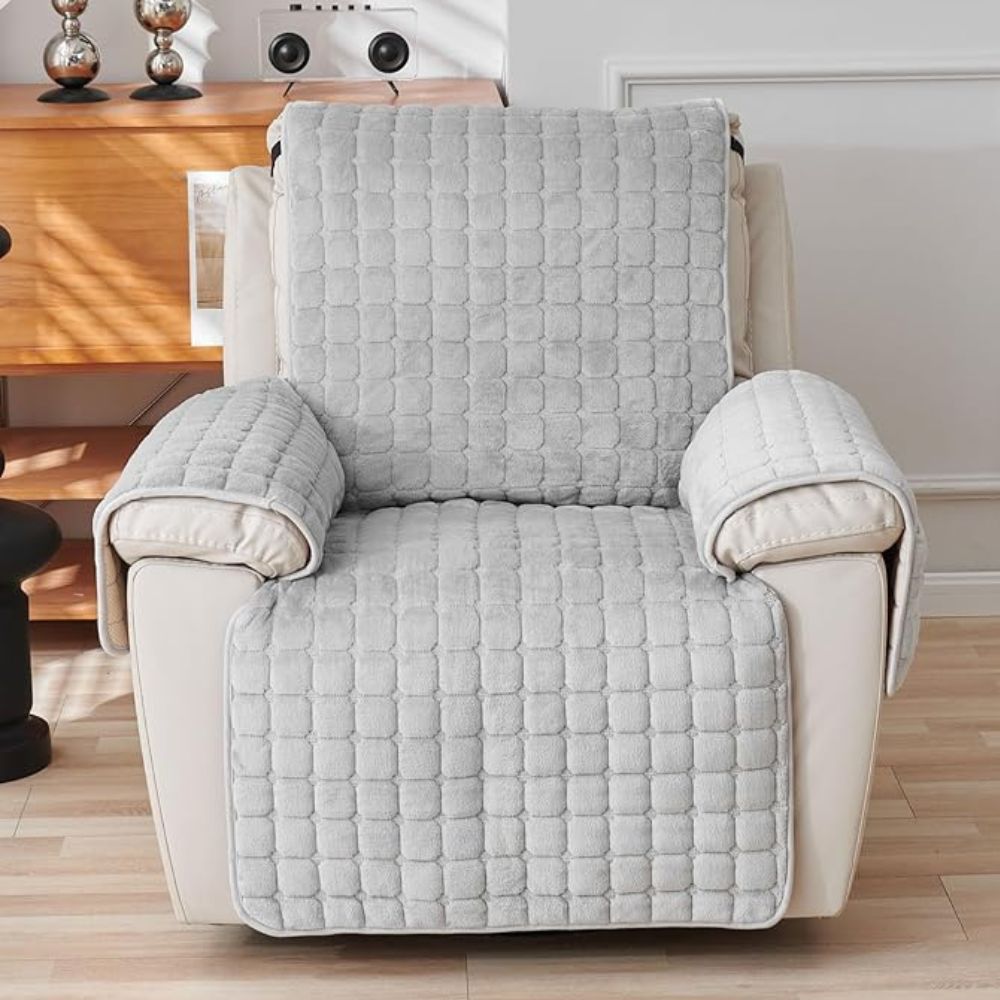 Sable Grid Recliner Sofa Cover | Microfiber, Quilted, Non-Slip Fit