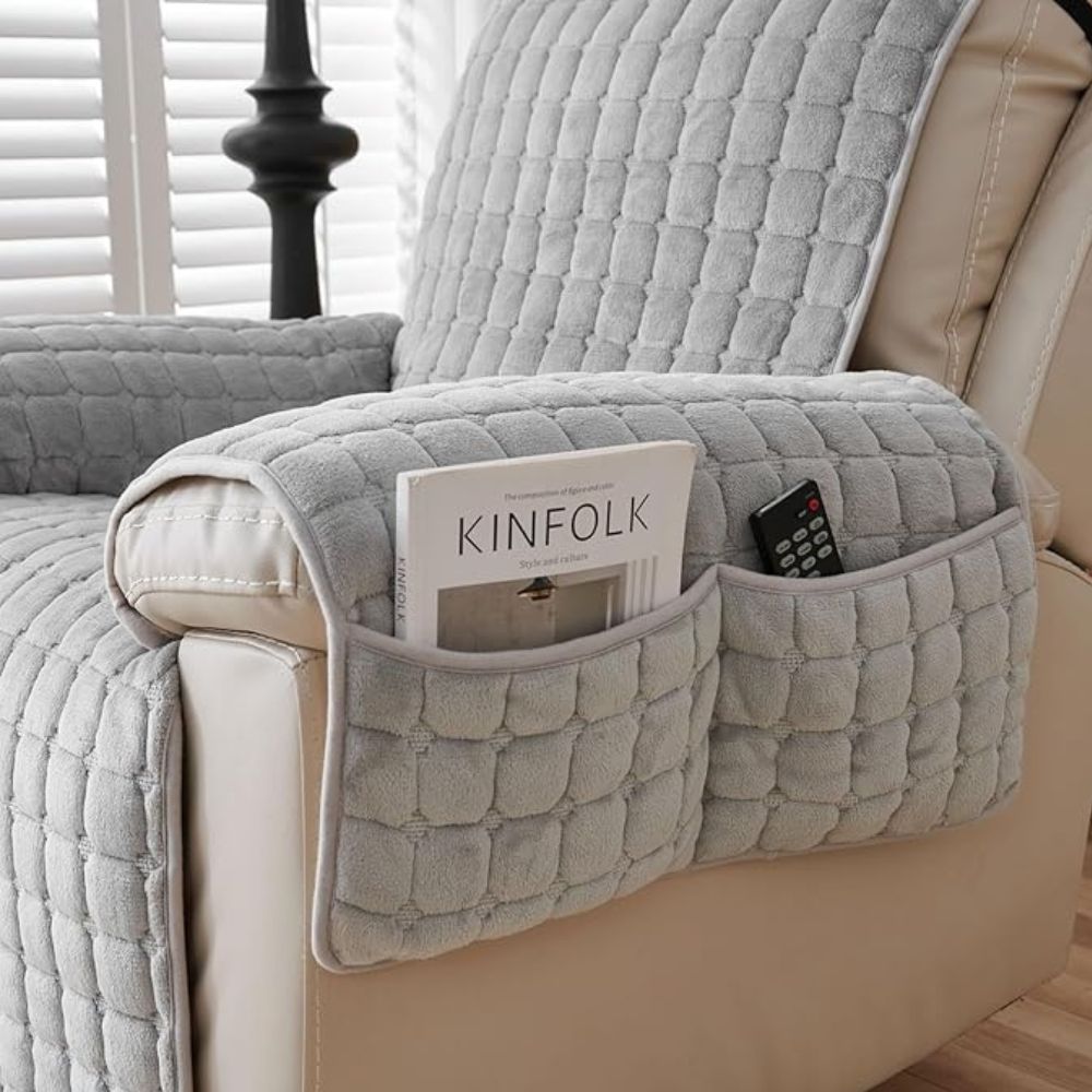 Sable Grid Recliner Sofa Cover | Microfiber, Quilted, Non-Slip Fit