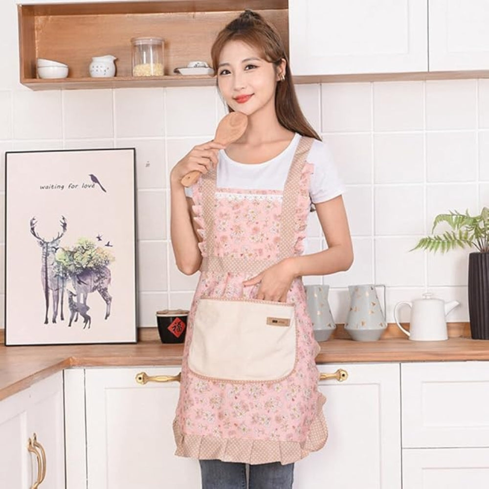 Sera Cute Apron | Floral Cotton, Waterproof, Adjustable Fit
