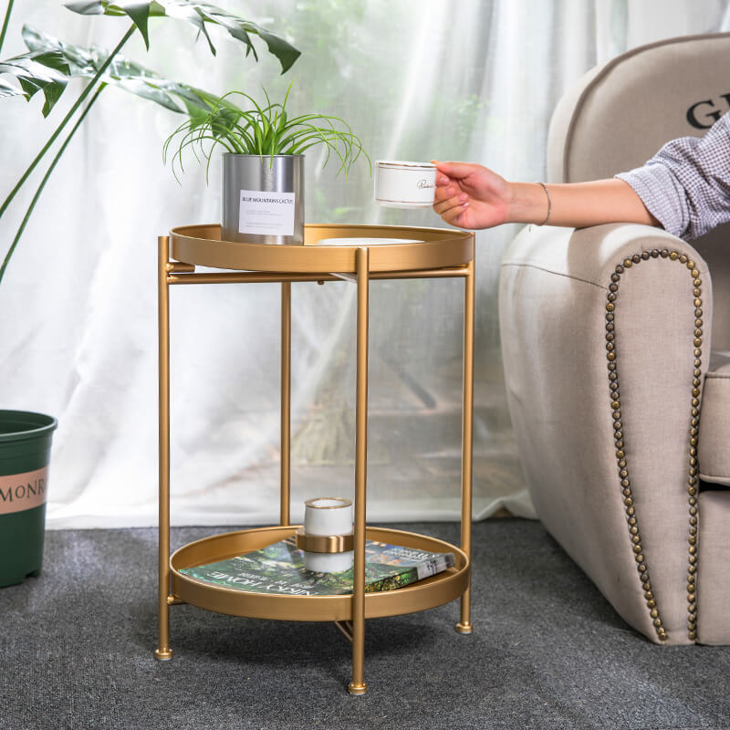 Tavio Side Table | Metal, 2-Tier Design, Removable Tray