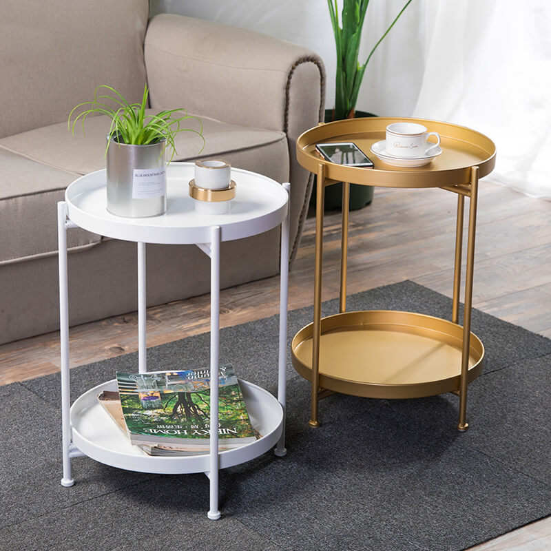 Tavio Side Table | Metal, 2-Tier Design, Removable Tray