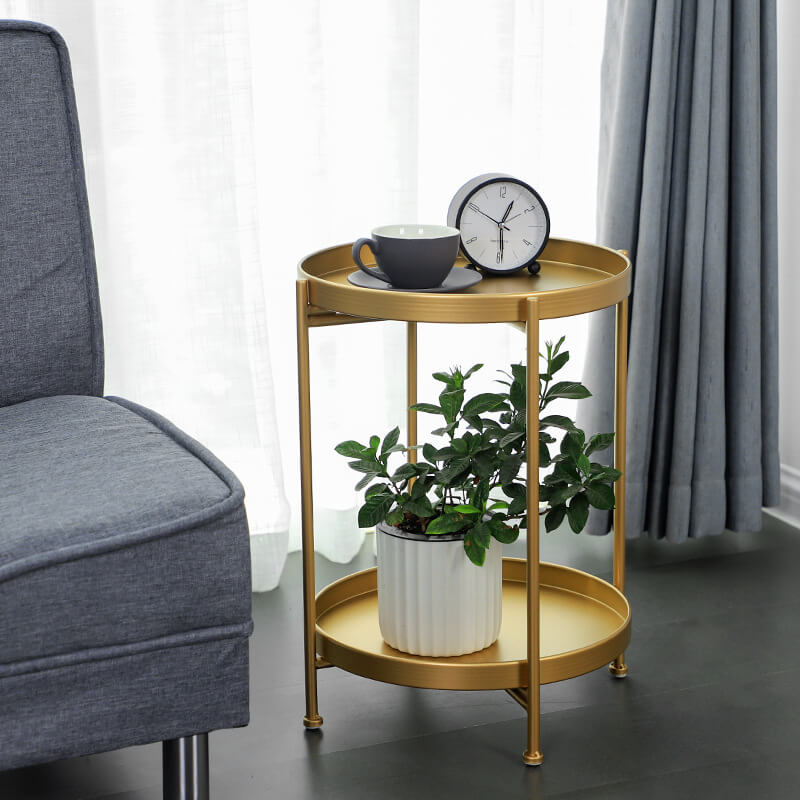 Tavio Side Table | Metal, 2-Tier Design, Removable Tray