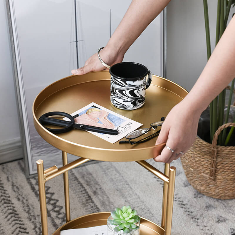 Tavio Side Table | Metal, 2-Tier Design, Removable Tray