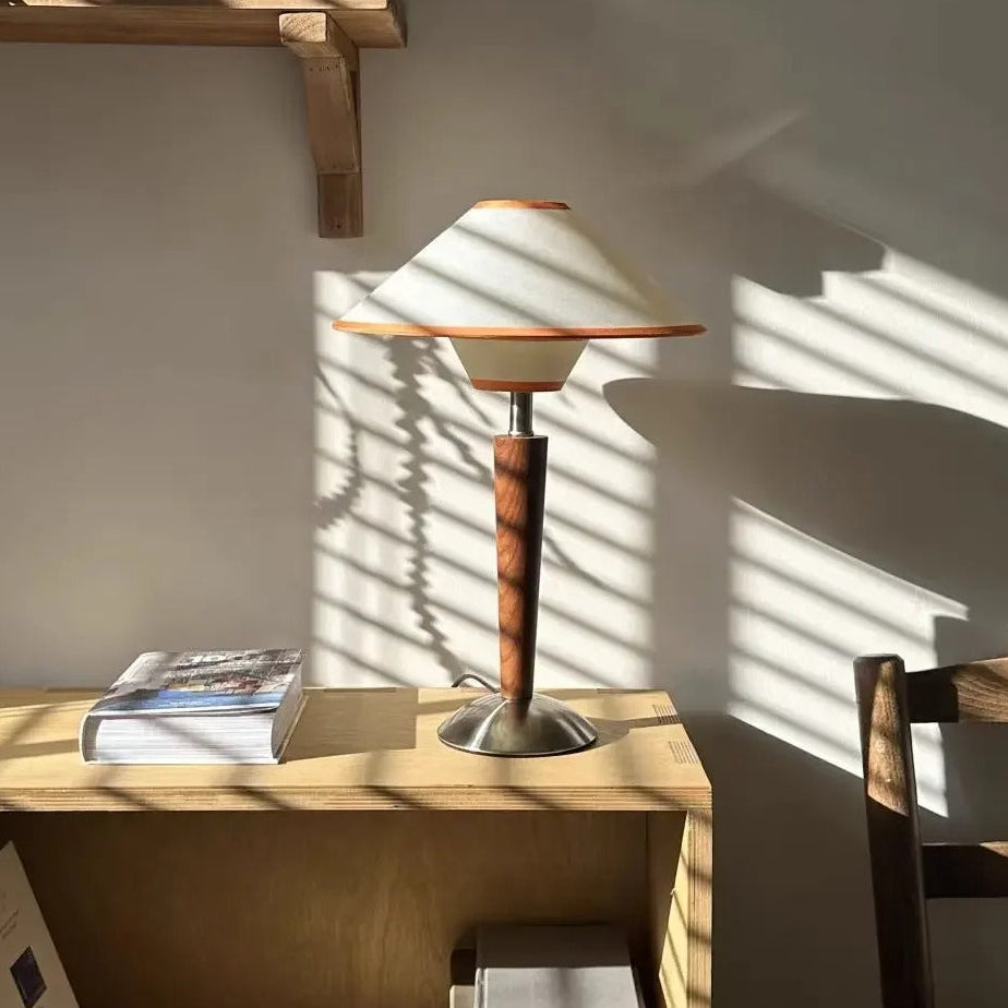 Tilo Table Lamp | Mid-Century, Fabric Shade, Wood Base, Ideal for Bedside or Desk