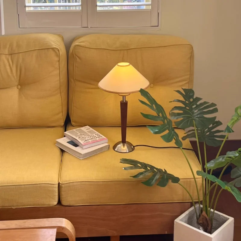 Tilo Table Lamp | Mid-Century, Fabric Shade, Wood Base, Ideal for Bedside or Desk