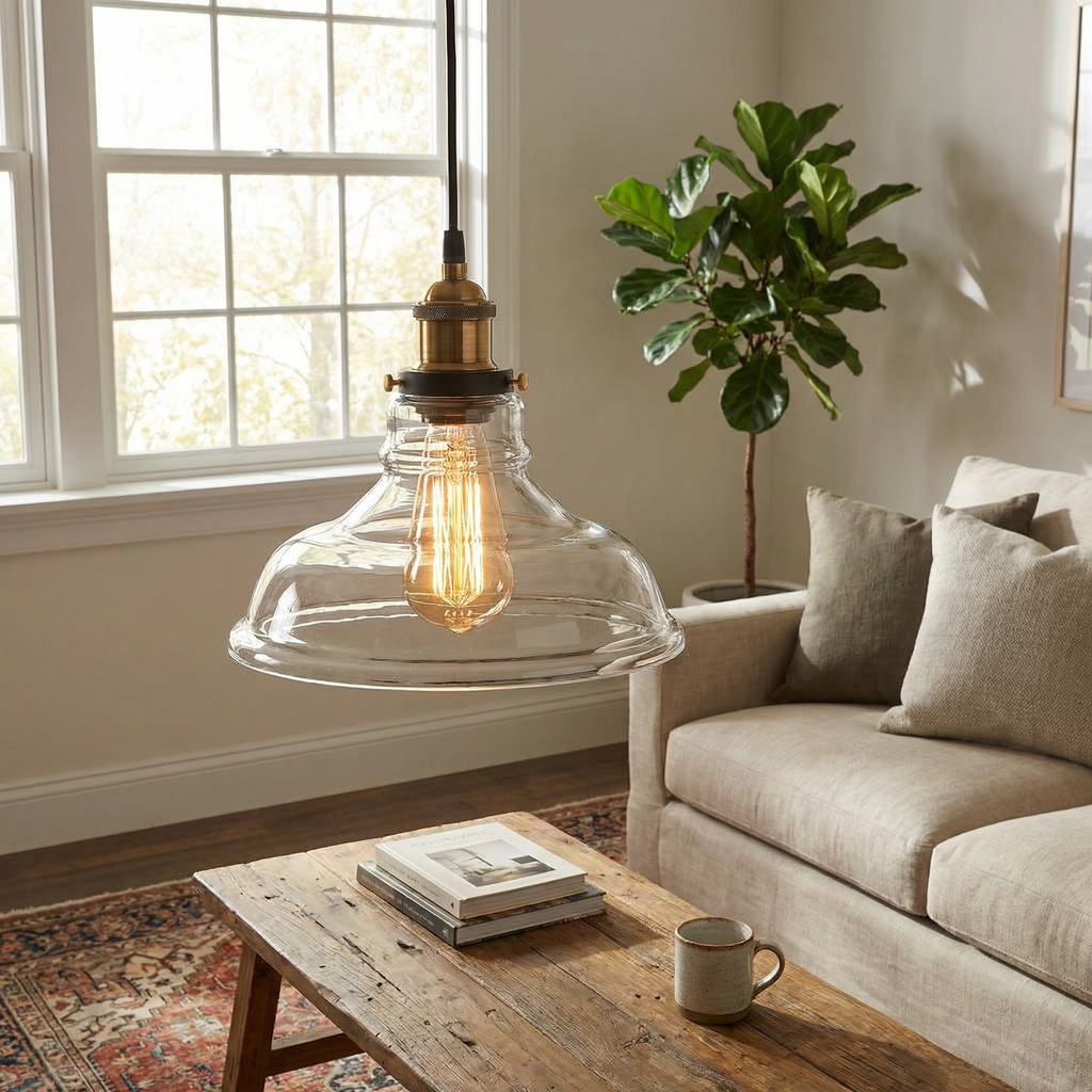 Vero Glass Pendant Light | Vintage Industrial Style, Adjustable for Kitchen Island