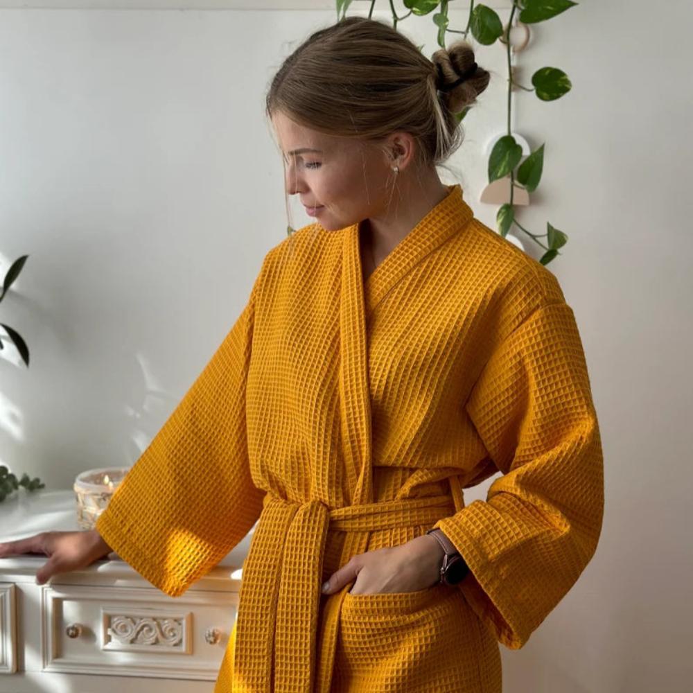 Wynn Waffle Robe | 100% Cotton, V-Neck, Adjustable Waistband
