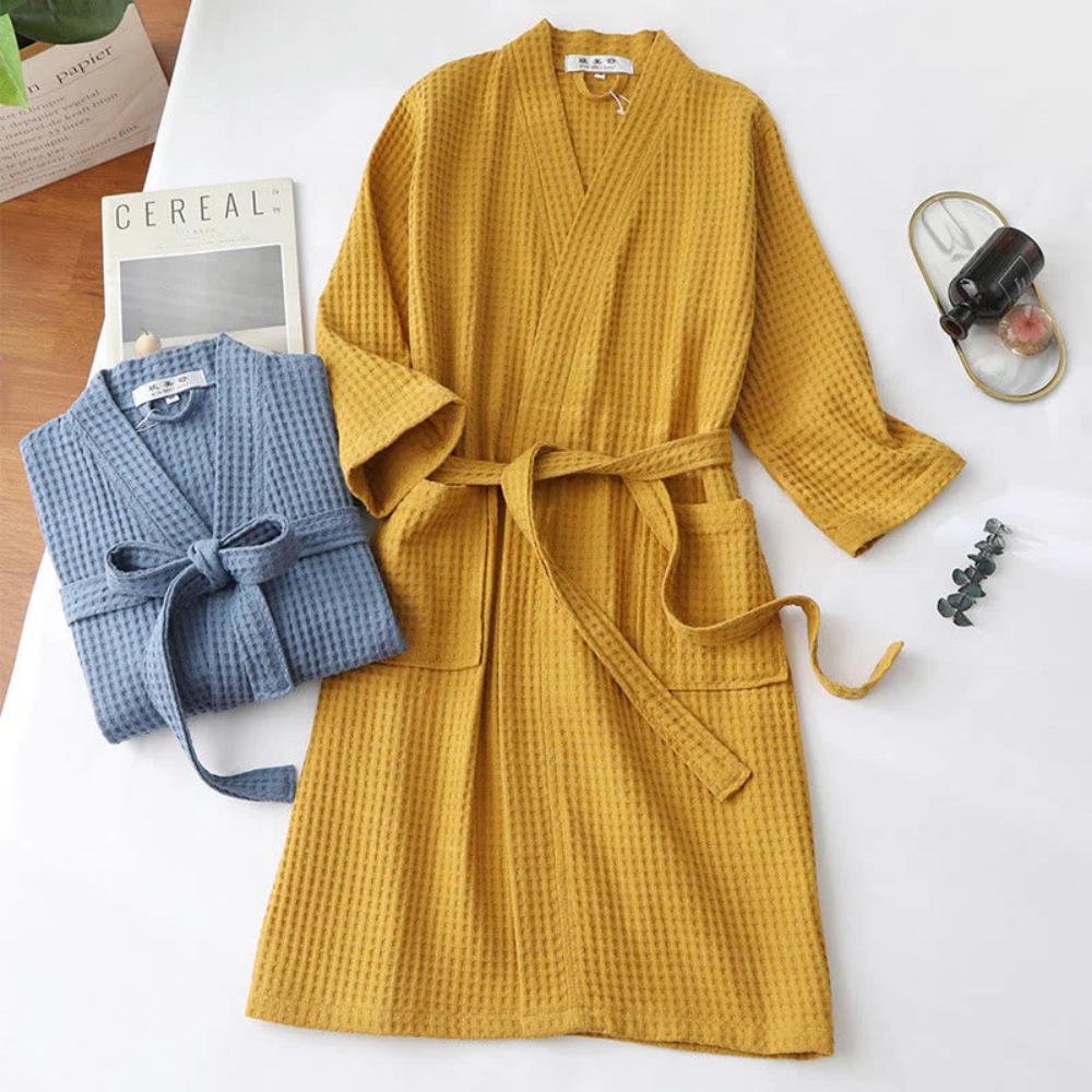 Wynn Waffle Robe | 100% Cotton, V-Neck, Adjustable Waistband