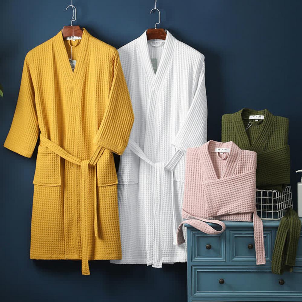 Wynn Waffle Robe | 100% Cotton, V-Neck, Adjustable Waistband
