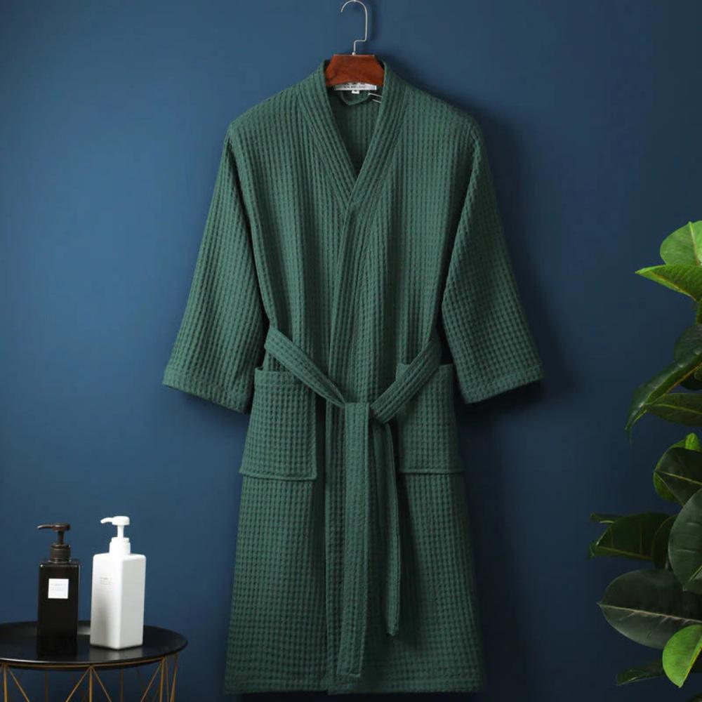 Wynn Waffle Robe | 100% Cotton, V-Neck, Adjustable Waistband
