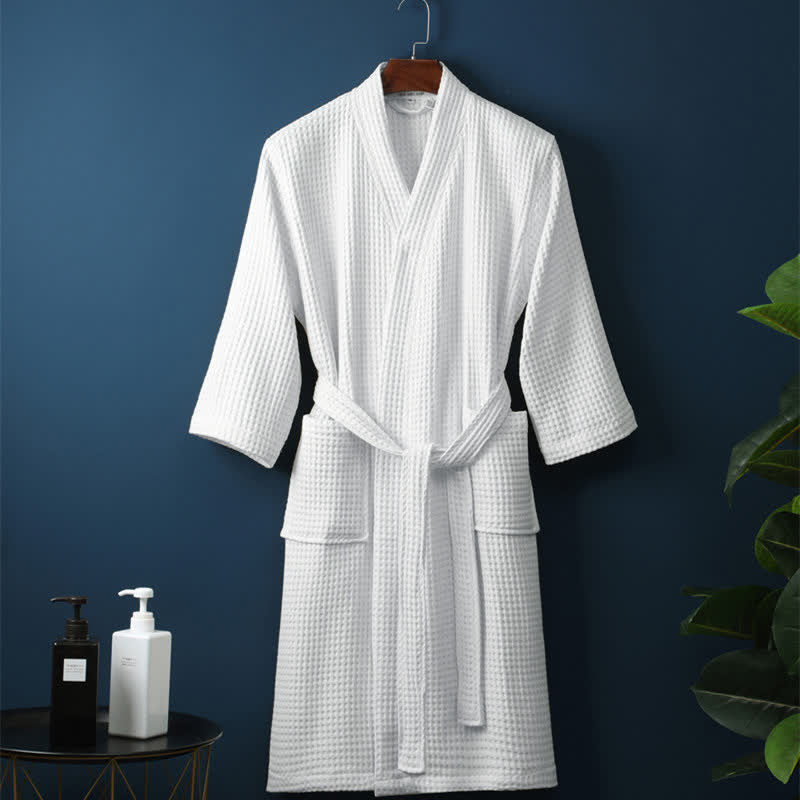 Wynn Waffle Robe | 100% Cotton, V-Neck, Adjustable Waistband